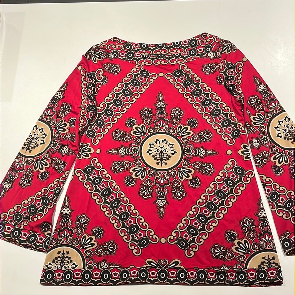 INC red/gold design long (below waist) shirt/blouse